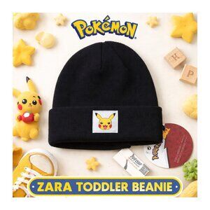 ZARA x Pokémon Pikachu Toddler Knit Beanie Hat Black Winter Cuffed 1-3 Years